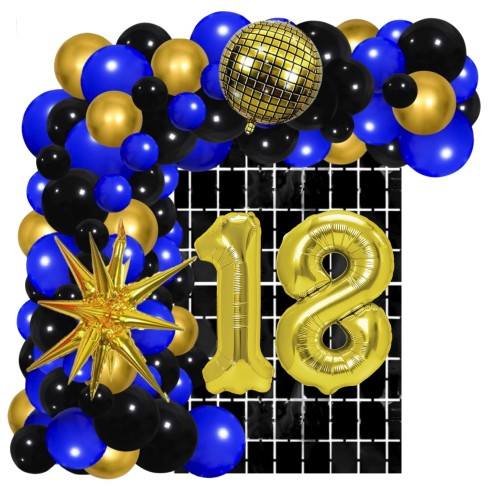 Girlanda balonowa granatowo czarna Kurtyna cyfry złote 18stka 18 urodziny
