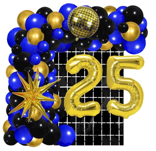 Girlanda balonowa granatowo czarna Kurtyna cyfry złote 25 urodziny Zestaw