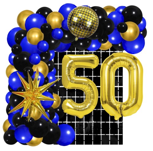 Girlanda balonowa granatowo czarna Kurtyna cyfry złote 50tka 50 urodziny