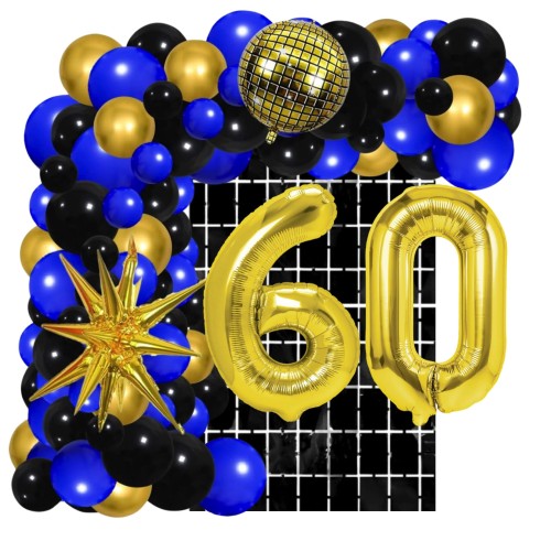 Girlanda balonowa granatowo czarna Kurtyna cyfry złote 60tka 60 urodziny