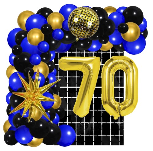 Girlanda balonowa granatowo czarna Kurtyna cyfry złote 70tka 70 urodziny
