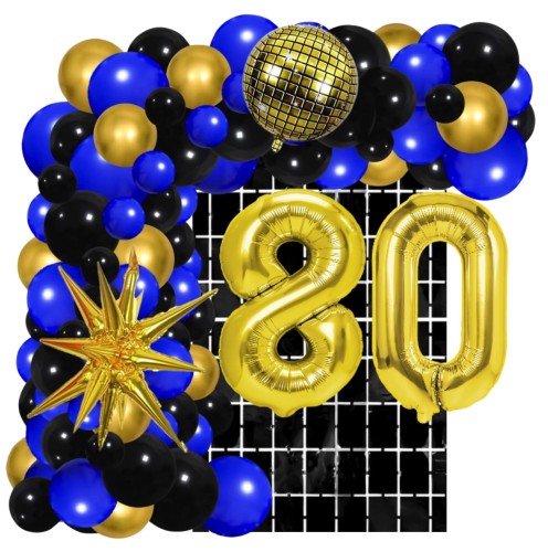 Girlanda balonowa granatowo czarna Kurtyna cyfry złote 80tka 80 urodziny
