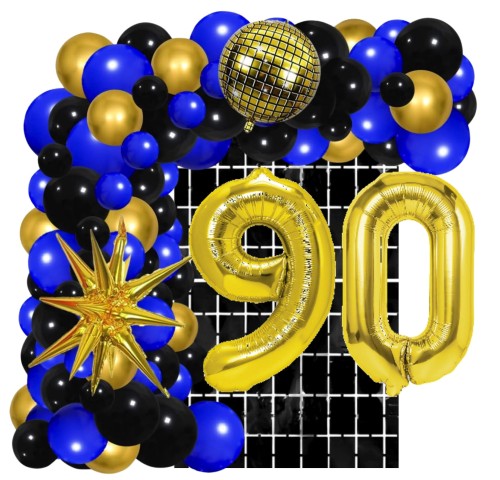 Girlanda balonowa granatowo czarna Kurtyna cyfry złote 90tka 90 urodziny