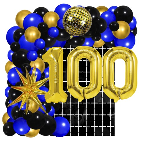 Girlanda balonowa granatowo czarna Kurtyna cyfry złote 100tka 100 urodziny