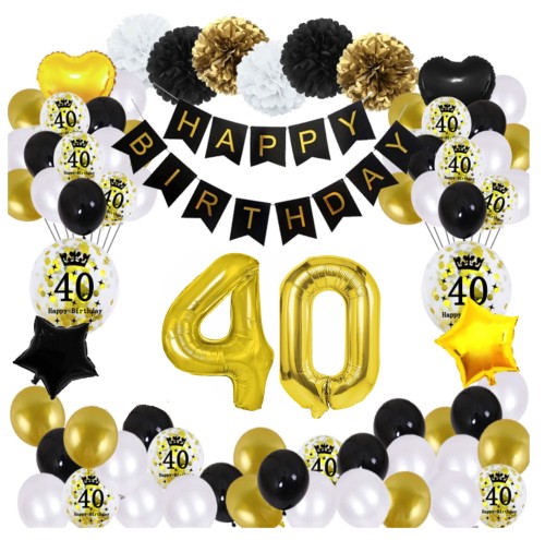 Duży zestaw balonów na 40 urodziny Złote Baner