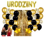 Zestaw dekoracji na Urodziny z Kurtyną Napisem złotym Balony