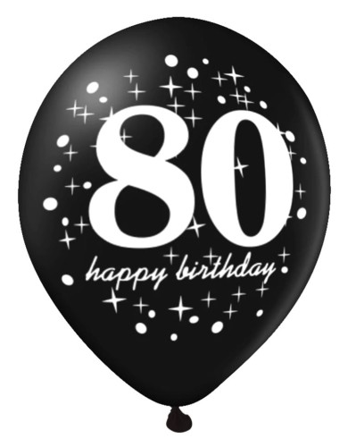 Balony lateksowe z nadrukiem 80 urodziny z konfetti 12 cali 6 sztuk