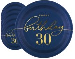 Talerzyki papierowe Happy Birthday 30 granatowy 7cali 6szt. 30stka