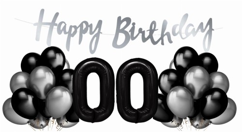 Zestaw balonów urodzinowych Cyfry czarne balony srebrno czarne Baner 0-99