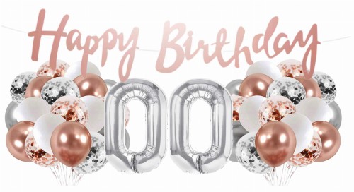 Zestaw balonów urodziny Rose gold srebrne Baner Dowolne Cyfry 0-99 Balony