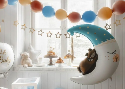 Balony lateksowe Baby Boy 5 sztuk Błękitne Powitanie w Domu Witaj Chłopiec Chłopczyk księżyc