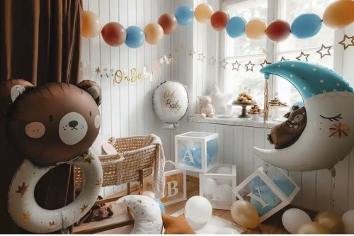 Balony lateksowe Baby Boy 5 sztuk Błękitne Powitanie w Domu Witaj Chłopiec Chłopczyk księżyc