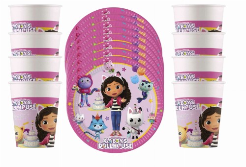 Zestaw urodzinowy Koci Domek Gabi 8 OSÓB Kubki talerzyki serwetki Gabby's