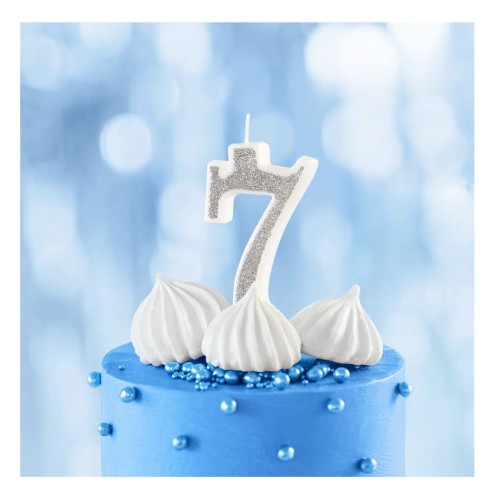 Świeczka cyfra srebrna z brokatem 7 1111.jpg