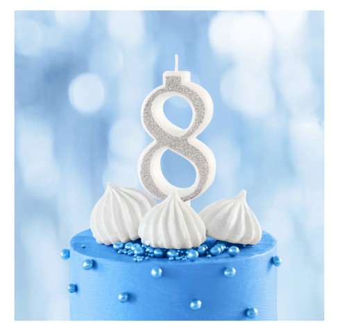 Świeczka cyfra srebrna z brokatem 8 1111.jpg
