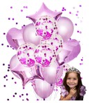 Bukiet balonów liliowe jasny fioletowy serca gwiazdy Walentynki