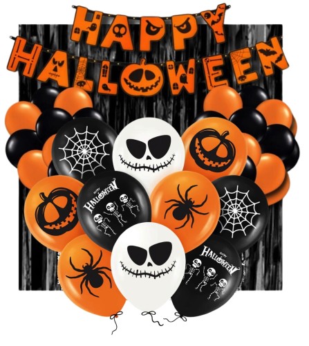 Balony Halloween Dynia Pajęczyna Baner Zestaw dekoracji z kurtyną Szkielet