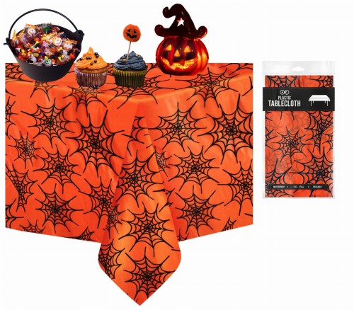 Obrus Halloween pajęczyny pomarańczowo-czarny 137x274cm