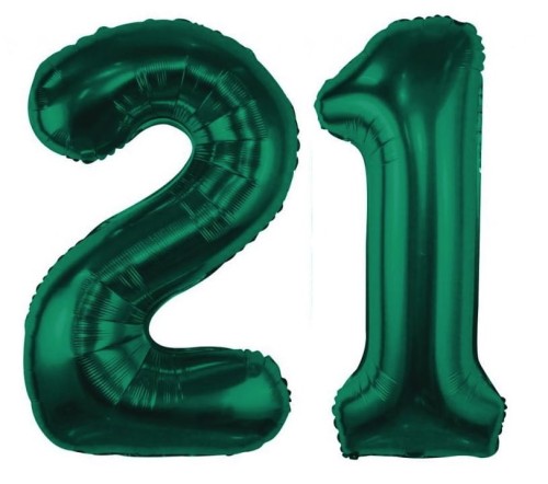 Balony Butelkowa Zieleń Cyfry 21 Urodziny 21 Lat zestaw balonów złote Baner