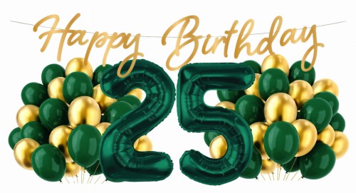 Balony Butelkowa ZIeleń Cyfry 25 Urodziny 25 Lat zestaw balonów złote Baner