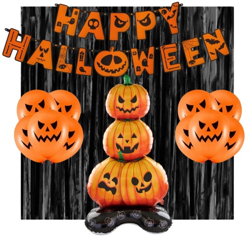 Balony na Halloween Zestaw z kutyną Baner Dynie pomarańczowe