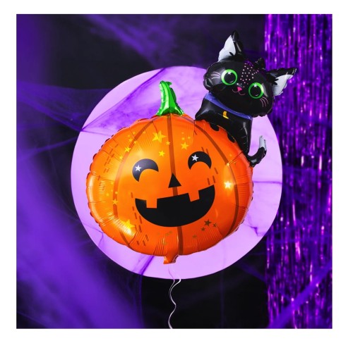 Balon foliowy Dynia z kotkiem Halloween 69x84cm1.jpg