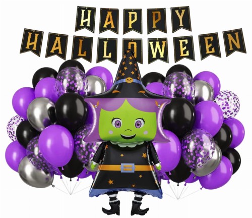 Zestaw balonów Halloween Czarownica Baner Happy Halloween Balony Fioletowe