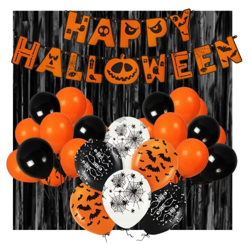 Zestaw dekoracji na Halloween z kurtyną Nietoperze Pajęczyny Baner Ścianka