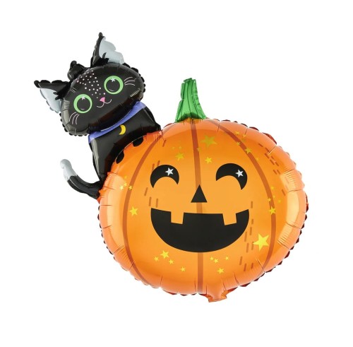 Balon foliowy Dynia z kotkiem Halloween 69x84cm.jpg