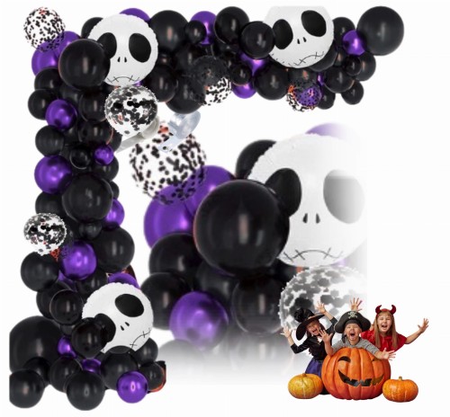 Girlanda balonowa Halloween fioletowo czarna Zombi Czaszki.jpg