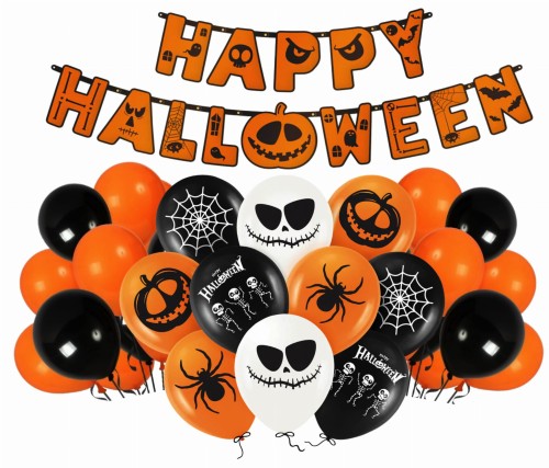 Zestaw balonów Halloween Balony Pomarańczowo czarne Duch Czaszka Pajęczyny Pająki