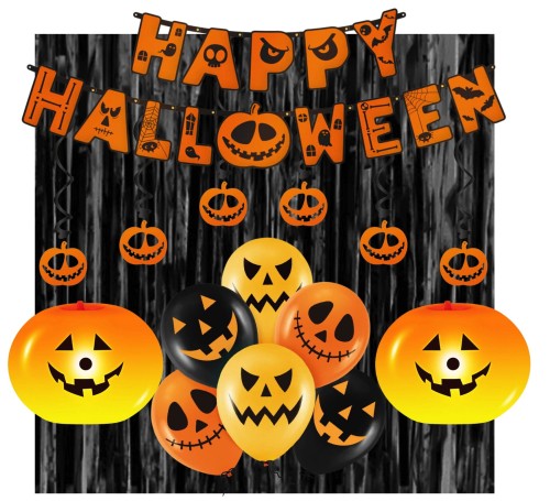 Balony Halloween Dynia świecąca Baner Kurtyna Zestaw balonów Świderki Dynie