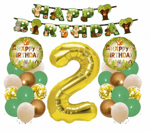 Zestaw balonów Urodziny Leśne Cyfra złota 0-9 Zwierzęta Balony Baner Happy Birthday jesienne
