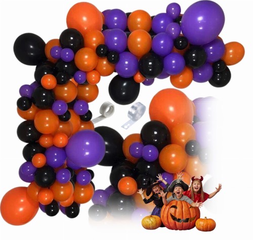 Girlanda balonowa fioletowo pomarańczowa na Halloween.jpg