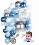 Girlanda balonowa niebiesko srebrna z taśmą na Chrzest