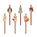 Słomki papierowe Leśni przyjaciele 19,5cm 6szt. zestaw