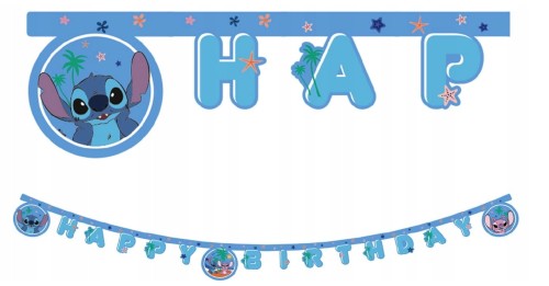 Papierowy Baner "Happy Birthday", Stitch, 160cm
