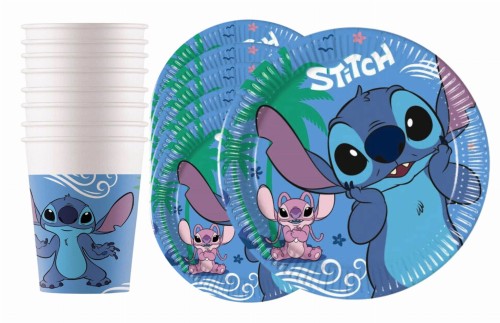 Zestaw naczyń urodzinowych Stitch Lilio Angel Kubeczki Talerzyki na Tort