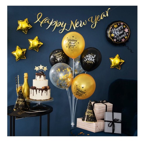 Balon foliowy okrągły Happy New Year Czarny.jpg