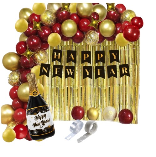 Girlanda balonowa Sylwester czerwono złota Zestaw Baner Happy New Year Hel