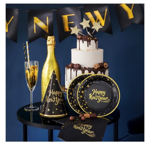 Czapeczki imprezowe Happy New Year czarno-złote 6szt.11.jpg