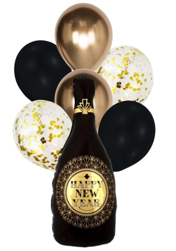 Zestaw balonów na Sylwestra Happy New Year Butelka Szampana Dekoracje Hel