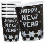 Kubki Happy New Year czarno-srebrny 220ml 6 sztuk