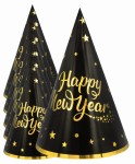 Czapeczki imprezowe Happy New Year czarno-złote 6 sztuk