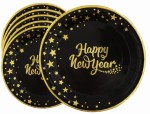 Papierowy talerz 7cali Happy New Year czarny 6szt