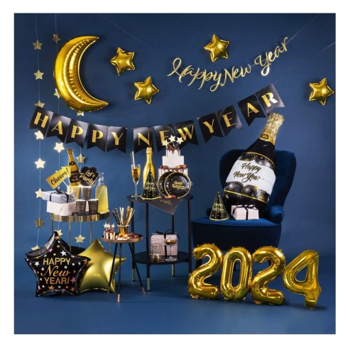 Balon foliowy Szampan Happy New Year Czarny 100cm x 49cm11.jpg