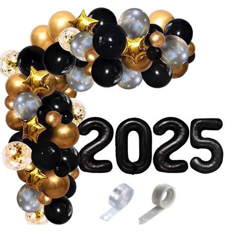 Girlanda balonowa czarno złota z gwiazdami Studniówkę Bal ósmoklasisty 2025