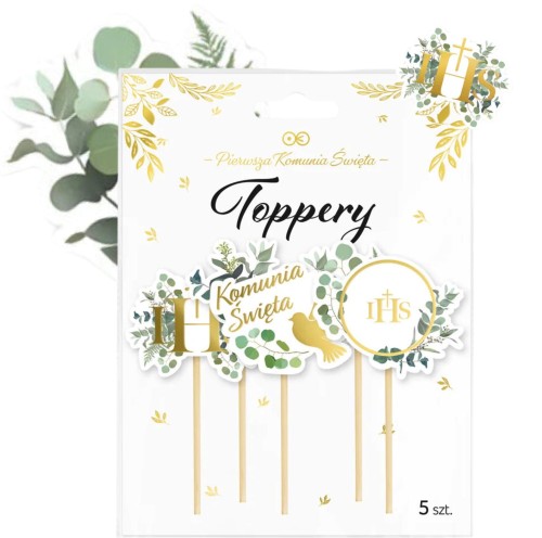 Toppery na tort komunijny Eukaliptus 5szt. zestaw1111.jpg