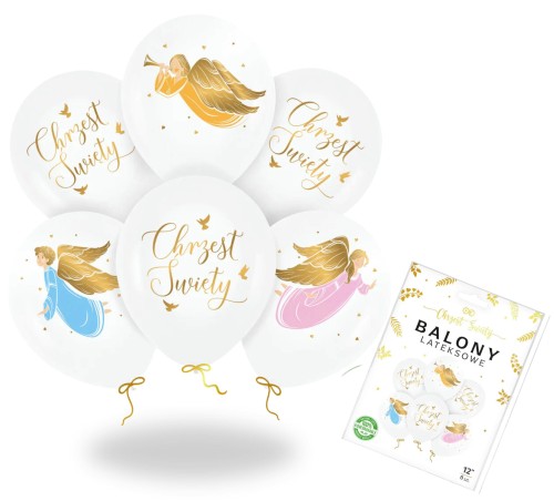 Balony lateksowe na Chrzest Święty Anioły 12 cali 6 sztuk