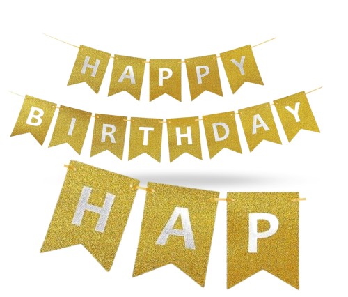 Baner urodzinowy złoty brokatowy Happy Birthday girlanda